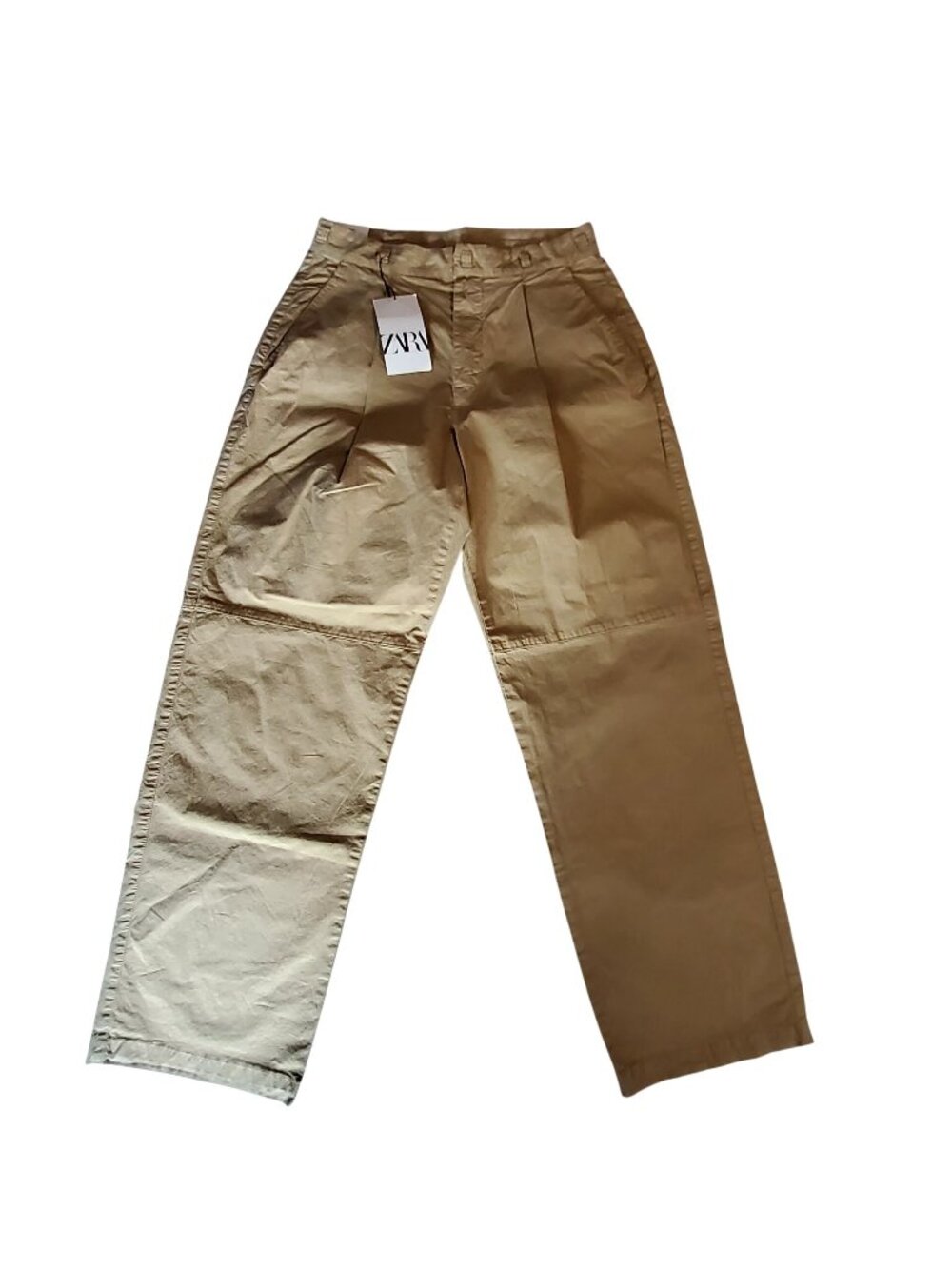 Zara Womens Ultralight Beige Cotton Pants Size Small Straight Leg Lightweight
